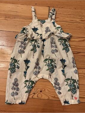 Pink Chicken Brianne Botanical Overalls Romper Sleeveless 3-6 Months Floral